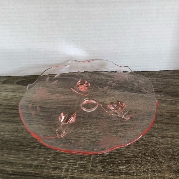 Vtg Pink Glass Footed Serving Tray - Picture 5 of 13